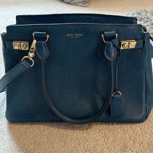 Henri bendel dark blue leather purse with crossbody strap